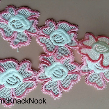 Yellow / Pink / Blue And White Floral Embroidery Lace Trim. Approx. 55mm Wide - 200317L142/43/44